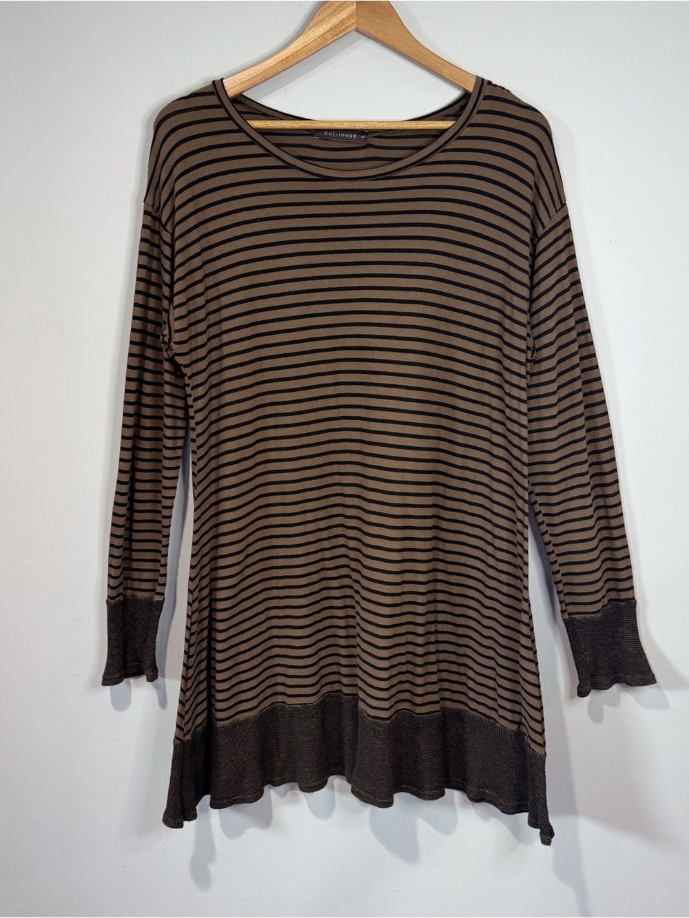 Cut-Loose Brown & Black Striped Tunic Top Cotton Rayon USA Lagenlook Artsy L
